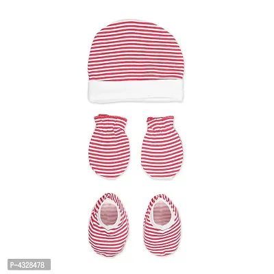 Rabbit Pocket Cotton Striped Cap Mittens Booties For New Born Baby Unisex Set of 3 Combo Pack-thumb0