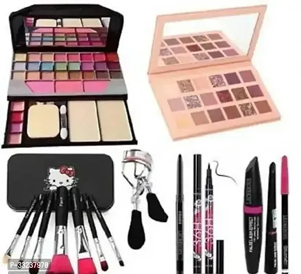 BLACK Smudge Proof Kajal,3in1 Combo set,36h Eyeliner,Set of 7 BLACK/PINK Makeup Brushes,All in One Best Makeup kit, nude eyeshadow pallette and eyelashes curler-thumb0