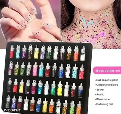 48 Pcs 3D Nail Art Kit. Glitter Sequins Rhinest