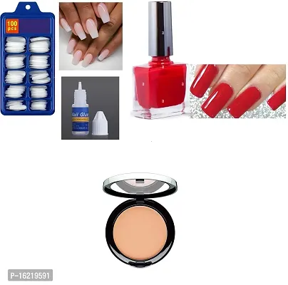 ARTIFICIAL NAILS, RED NAIL PAINT , COMPACT POWDER