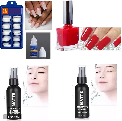 ARTIFICIAL NAILS , RED NAIL PAINT , FIXER 2PC