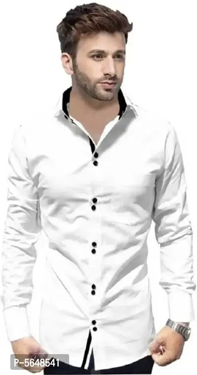 White Cotton Blend Solid Casual Shirts For Men-thumb0