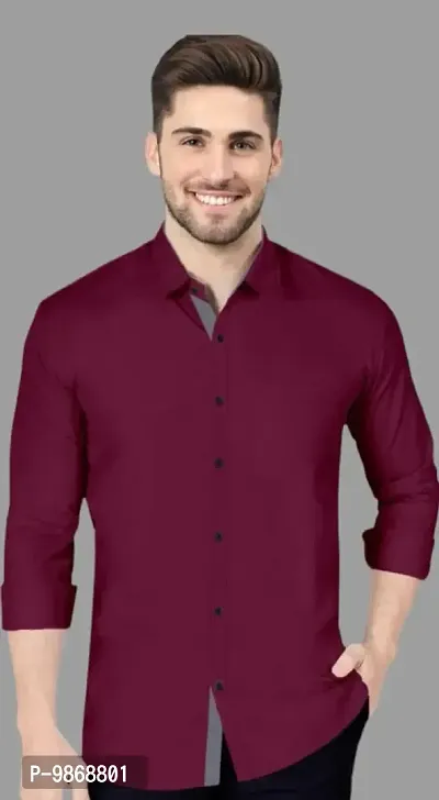 Maroon Cotton Solid Casual Shirts For Men