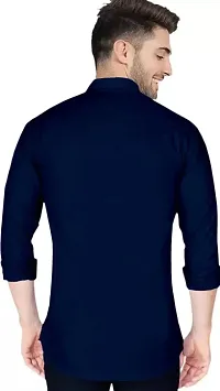 Navy Blue Cotton Solid Casual Shirts For Men-thumb1