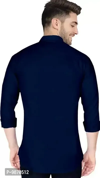 Navy Blue Cotton Solid Casual Shirts For Men-thumb2