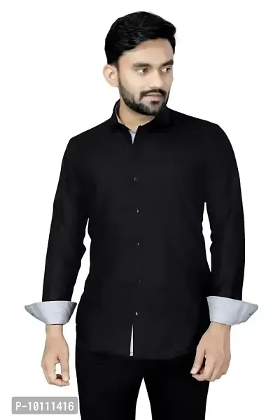 Black Cotton Solid Casual Shirts For Men