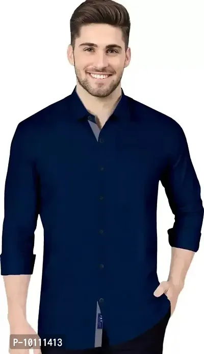Blue Cotton Solid Casual Shirts For Men-thumb0