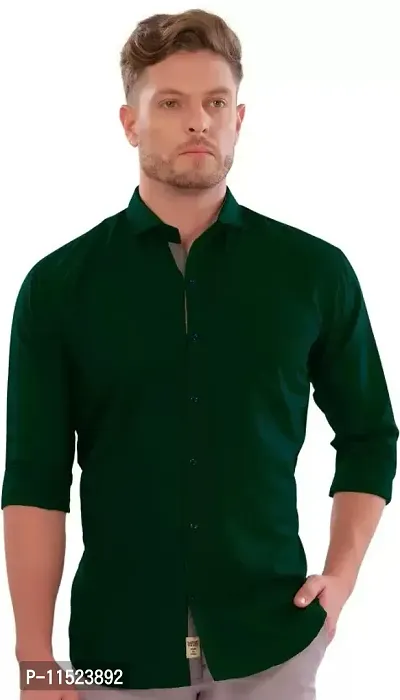 Green Cotton Solid Casual Shirts For Men-thumb0