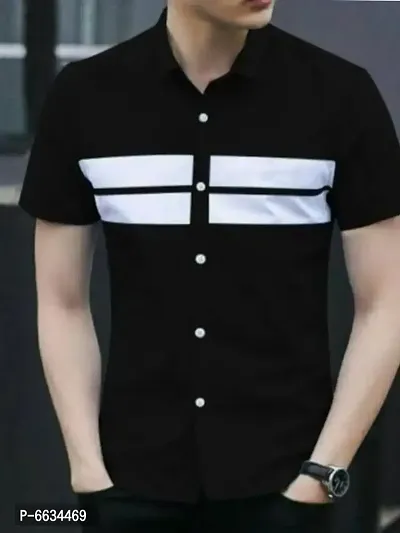 Black Cotton Blend Striped Casual Shirts For Men