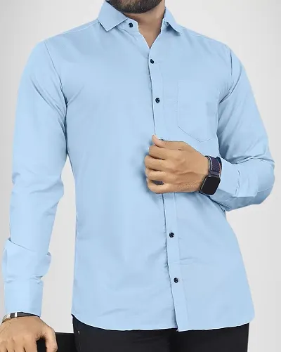 Mens Cotton Long Sleeves Solid Slim Fit Casual Shirt