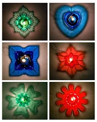 Pack of 12 Multicolour 3D Reflection Reusable Designer Diwali Oil Diya Combo Made with High Quality Transparent Plastic for Dipawali and Home Decoration (Pack Of 12)-thumb2