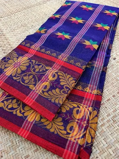 Women Tant hand Woven Design Saree without Blouse