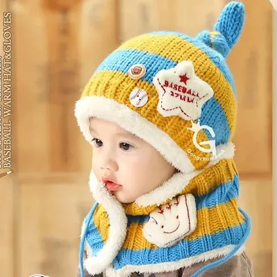 Kids Button Style Winter Cap with Muffler