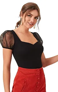 NiloBerry Tops for Women | Crop top for Women Tops for Women Tops for Women Stylish | top for Girls | top for Women Stylish Latest Sweetheart Neck, Organza Puff Sleeve top-thumb2