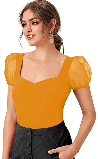 NiloBerry Tops for Women | Crop top for Women Tops for Women Tops for Women Stylish | top for Girls | top for Women Stylish Latest Sweetheart Neck, Organza Puff Sleeve top