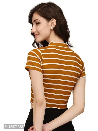 NiloBerry Tops for Women || T-Shirt for Women Tops for Women Women Tops || Tops || top for Women || top || Women top High Neck Striped Crop Top-thumb2