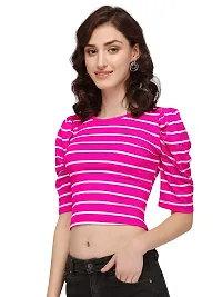 NiloBerry Tops for Women || T-Shirt for Women Tops for Women Women Tops || Tops || top for Women || top || Women top Puff Sleeve Round Neck Striped top for Women-thumb2