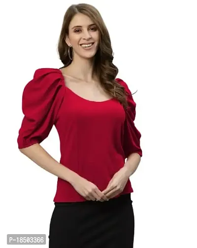 NiloBerry Elegant Puff Sleeve top with Round Neck Front  Trendy Square Back (XL, Red)-thumb1