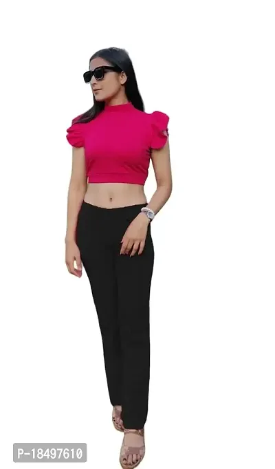 NiloBerry Co-ords Set of high Neck Crop top and Bell Bottom Pant-thumb0