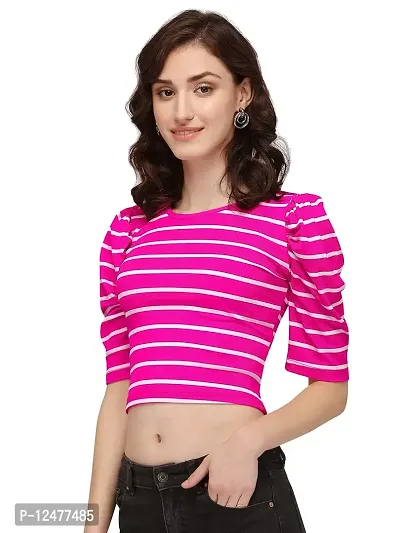 NiloBerry Tops for Women || T-Shirt for Women Tops for Women Women Tops || Tops || top for Women || top || Women top Puff Sleeve Round Neck Striped top for Women-thumb3