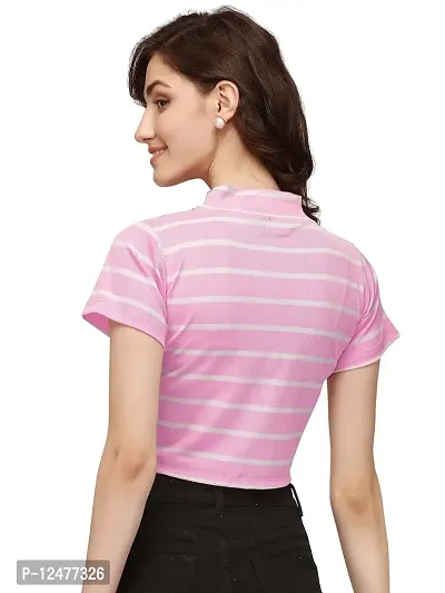 NiloBerry Tops for Women || T-Shirt for Women Tops for Women Women Tops || Tops || top for Women || top || Women top High Neck Striped Crop Top-thumb2