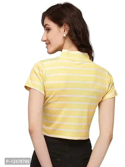 NiloBerry Tops for Women || T-Shirt for Women Tops for Women Women Tops || Tops || top for Women || top || Women top High Neck Striped Crop Top-thumb2