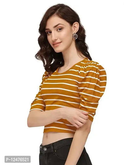 NiloBerry Tops for Women || T-Shirt for Women Tops for Women Women Tops || Tops || top for Women || top || Women top Puff Sleeve Round Neck Striped top for Women-thumb3