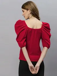 NiloBerry Elegant Puff Sleeve top with Round Neck Front  Trendy Square Back (XL, Red)-thumb2