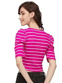 NiloBerry Tops for Women || T-Shirt for Women Tops for Women Women Tops || Tops || top for Women || top || Women top Puff Sleeve Round Neck Striped top for Women-thumb1