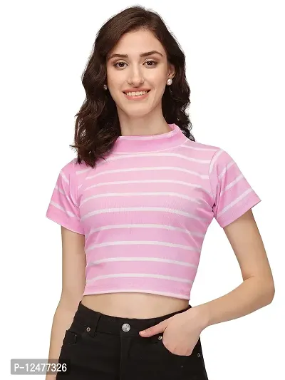 NiloBerry Tops for Women || T-Shirt for Women Tops for Women Women Tops || Tops || top for Women || top || Women top High Neck Striped Crop Top-thumb0