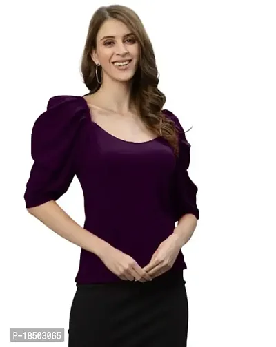 NiloBerry Elegant Puff Sleeve top with Round Neck Front  Trendy Square Back (S, Wine)-thumb1