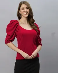 NiloBerry Elegant Puff Sleeve top with Round Neck Front  Trendy Square Back (XL, Red)-thumb4