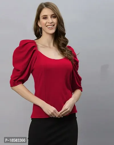 NiloBerry Elegant Puff Sleeve top with Round Neck Front  Trendy Square Back (XL, Red)-thumb5