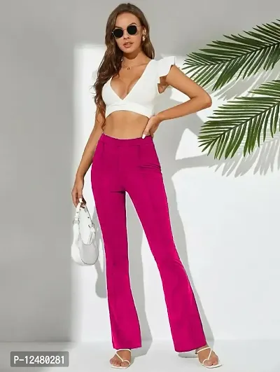 NiloBerry Trousers for Women - Elegant Bell-Bottom Pant for Women and Girls. (M, Pink)-thumb5