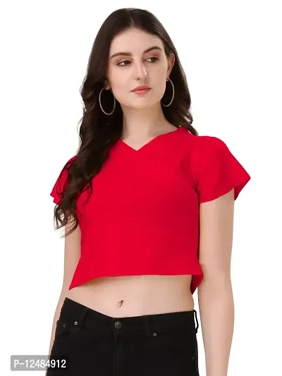 NiloBerry Tops for Women - V-Neck Top with Flared Sleeve (L, Red)