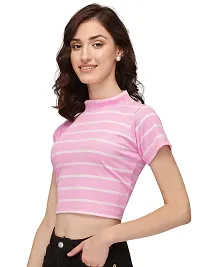 NiloBerry Tops for Women || T-Shirt for Women Tops for Women Women Tops || Tops || top for Women || top || Women top High Neck Striped Crop Top-thumb2