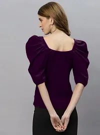 NiloBerry Elegant Puff Sleeve top with Round Neck Front  Trendy Square Back (S, Wine)-thumb2