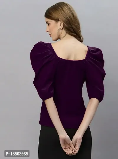 NiloBerry Elegant Puff Sleeve top with Round Neck Front  Trendy Square Back (S, Wine)-thumb3