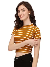 NiloBerry Tops for Women || T-Shirt for Women Tops for Women Women Tops || Tops || top for Women || top || Women top High Neck Striped Crop Top-thumb2