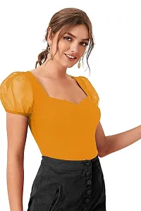 NiloBerry Tops for Women | Crop top for Women Tops for Women Tops for Women Stylish | top for Girls | top for Women Stylish Latest Sweetheart Neck, Organza Puff Sleeve top-thumb2