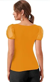 NiloBerry Tops for Women | Crop top for Women Tops for Women Tops for Women Stylish | top for Girls | top for Women Stylish Latest Sweetheart Neck, Organza Puff Sleeve top-thumb1