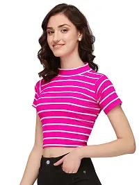 NiloBerry Tops for Women || T-Shirt for Women Tops for Women Women Tops || Tops || top for Women || top || Women top High Neck Striped Crop Top-thumb2