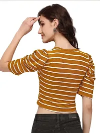 NiloBerry Tops for Women || T-Shirt for Women Tops for Women Women Tops || Tops || top for Women || top || Women top Puff Sleeve Round Neck Striped top for Women-thumb1