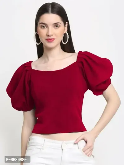Elite Puff Sleeve top with Round Neck front and trendy square back-thumb0