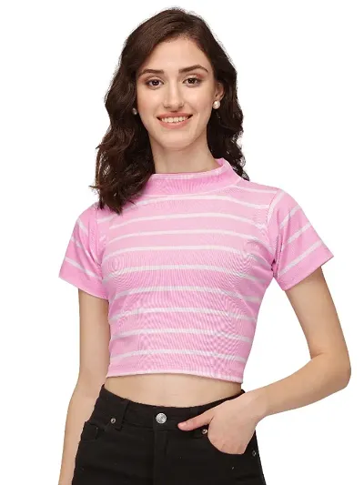 Turtle neck striped crop top