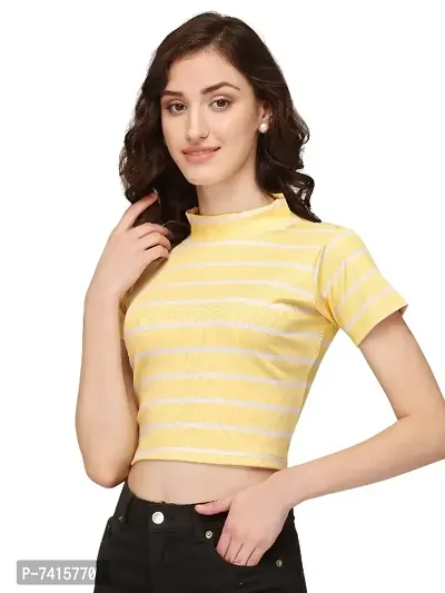 Turtle neck striped crop  top-thumb0