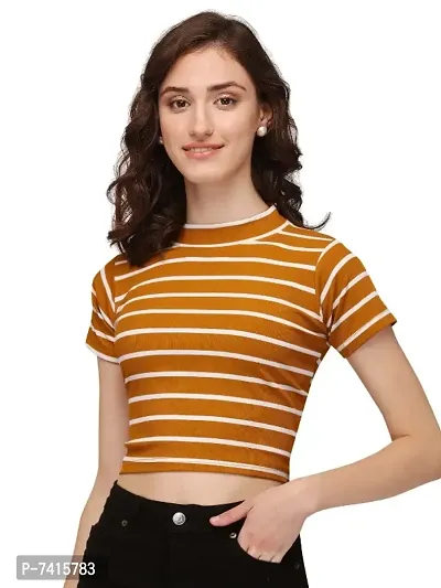 Turtle neck striped crop  top-thumb0