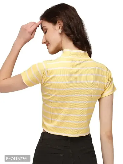 Turtle neck striped crop  top-thumb3
