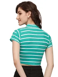Turtle neck striped crop  top-thumb2
