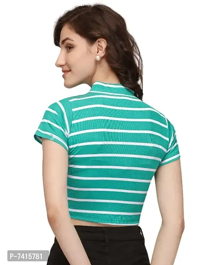 Turtle neck striped crop  top-thumb3